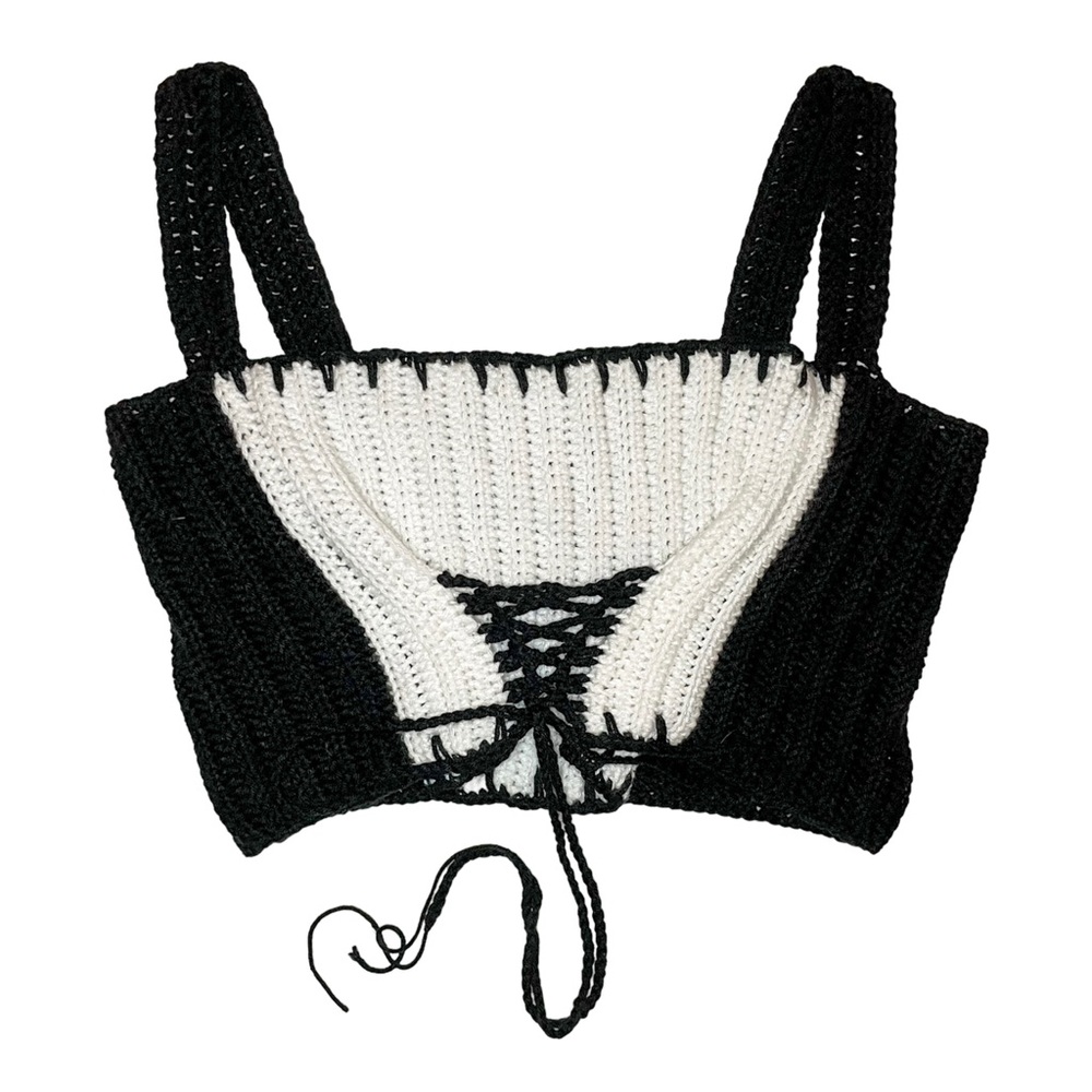 Handmade black and white corset-style crochet crop top